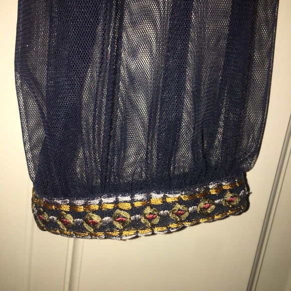 Navy blue Aztec transport 3/4 sleeve house THML size small nylon boho - Picture 4 of 7